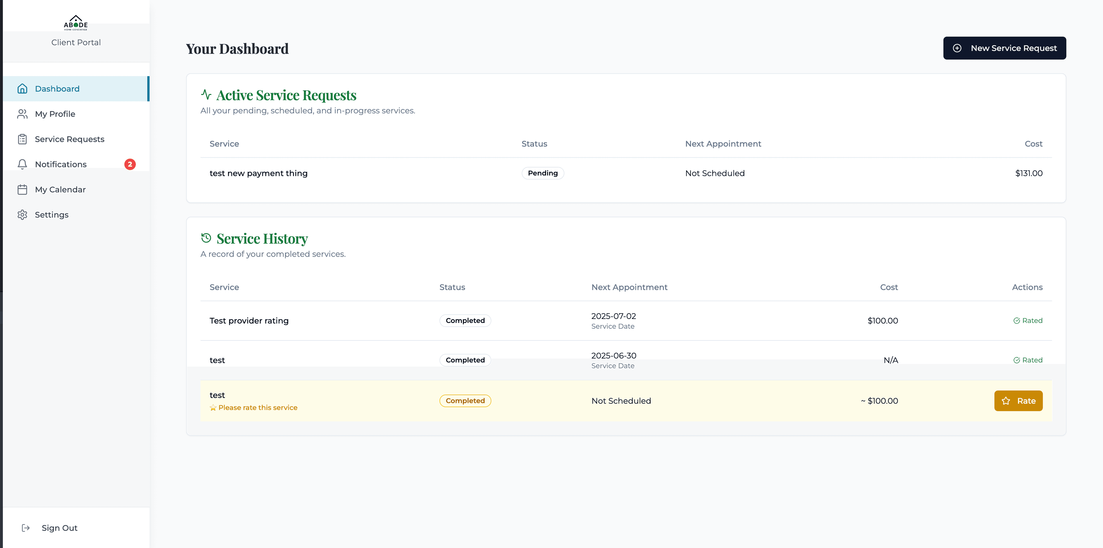 Abode Home Concierge Dashboard