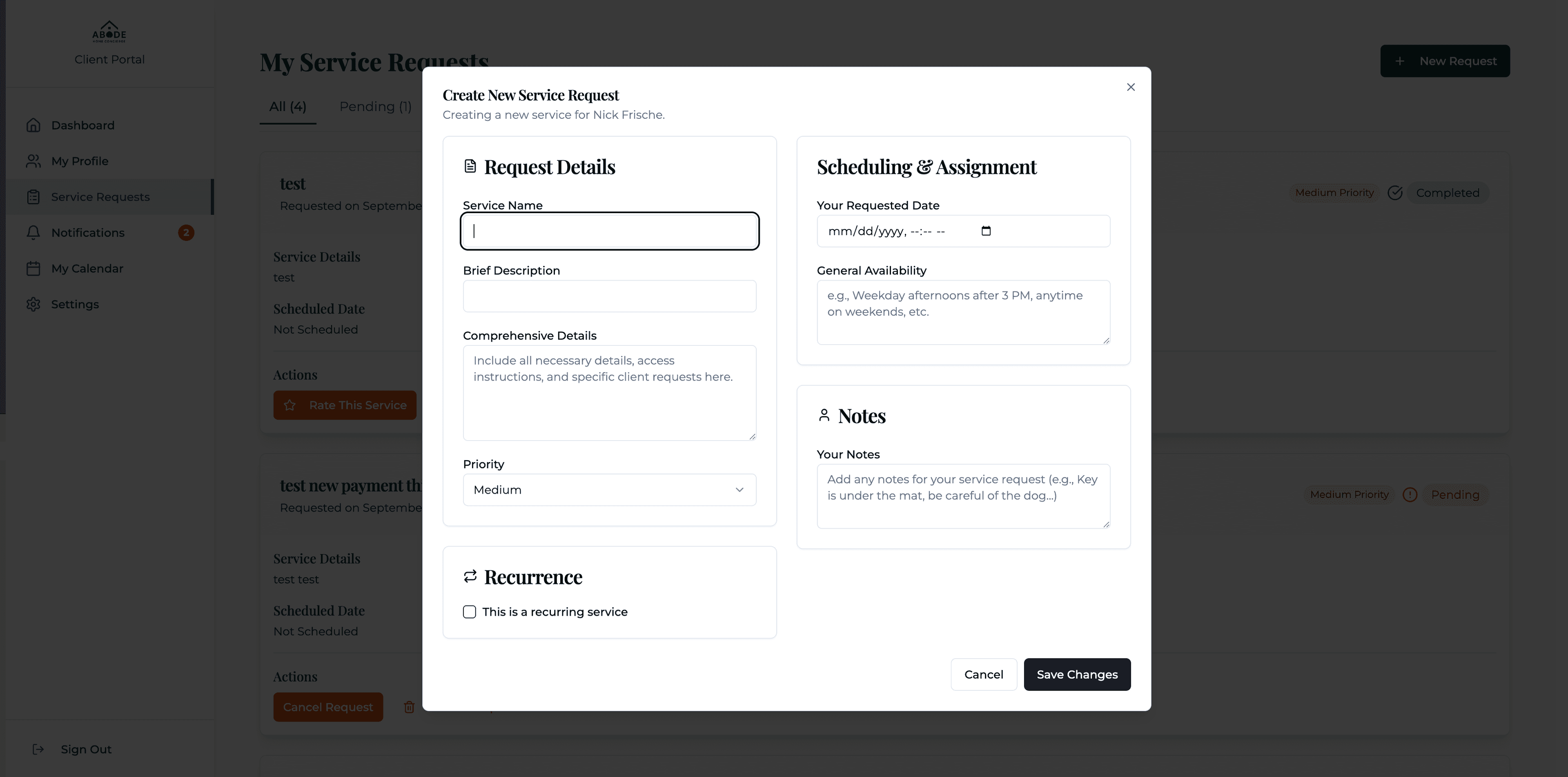 Service Request Tool